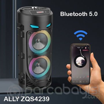 ALLY ZQS4239 Mikrofonlu Taşınabilir Dev Speaker Led Işıklı Bluetooth Hoparlör - 4inc×2-8W×2 1800mAh