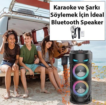 ALLY ZQS4239 Mikrofonlu Taşınabilir Dev Speaker Led Işıklı Bluetooth Hoparlör - 4inc×2-8W×2 1800mAh