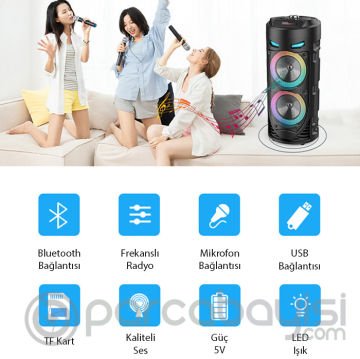 ALLY ZQS4239 Mikrofonlu Taşınabilir Dev Speaker Led Işıklı Bluetooth Hoparlör - 4inc×2-8W×2 1800mAh
