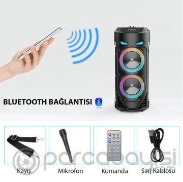 ALLY ZQS4239 Mikrofonlu Taşınabilir Dev Speaker Led Işıklı Bluetooth Hoparlör - 4inc×2-8W×2 1800mAh