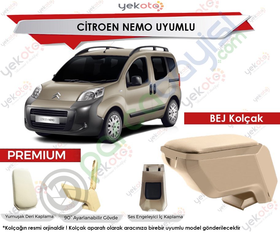 Citroen Nemo Uyumlu Bej Kolçak Kol Dayama Ultra Kaliteli