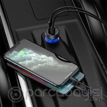 BASEUS QC+PPS 65W Dual Usb Hızlı Araç Şarj 1m Type-C Kablo100W(20V-5A)]Dijital Göstergeli