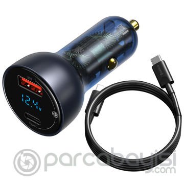 BASEUS QC+PPS 65W Dual Usb Hızlı Araç Şarj 1m Type-C Kablo100W(20V-5A)]Dijital Göstergeli