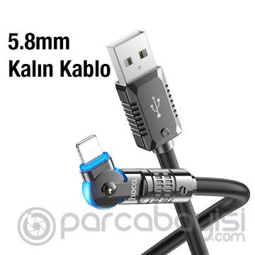 HOCO U118 Döner Başlıklı USB to iPhone Lightning Hızlı Şarj ve Veri Kablosu