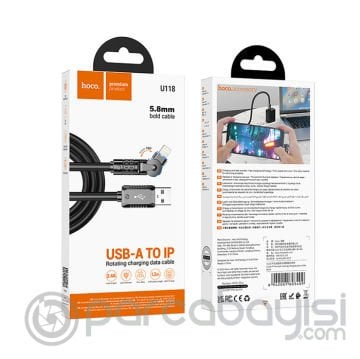 HOCO U118 Döner Başlıklı USB to iPhone Lightning Hızlı Şarj ve Veri Kablosu