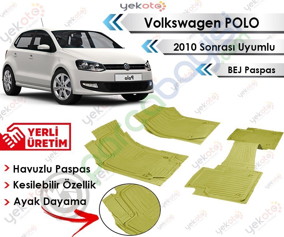 Volkswagen Polo 2010 Sonrası Uyumlu Havuzlu Kesilebilir Üniversal Bej Paspas