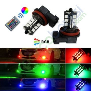 H11 Rgb 7 Renk Uzaktan Kumandalı Çakarlı 27Led Sis Ve Gündüz Farı 2 Adet