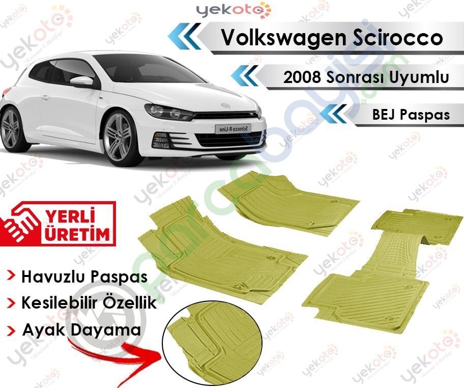 Volkswagen Scirocco Uyumlu Havuzlu Kesilebilir Üniversal Bej Paspas