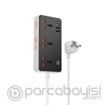 HOCO AC8A 2500W 3 Priz + 3 USB + 30W Type-C Multifonksiyonel Priz Çoğaltıcı Şarj Aleti