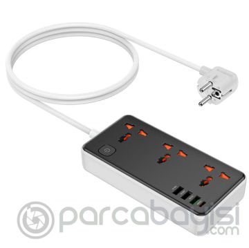 HOCO AC8A 2500W 3 Priz + 3 USB + 30W Type-C Multifonksiyonel Priz Çoğaltıcı Şarj Aleti