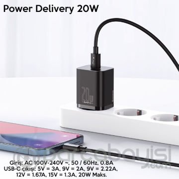 Baseus Super Si 20W PD Type-C Hızlı Şarj Adaptörü 20W İPhone 14-13- 12-11 Hızlı Şarj