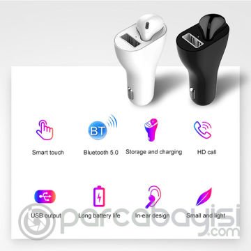 Ally 2in1 Arada Araç Şarj Adaptörü+ Bluetooth Kulaklık Headset