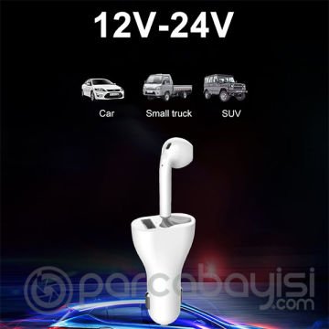 Ally 2in1 Arada Araç Şarj Adaptörü+ Bluetooth Kulaklık Headset