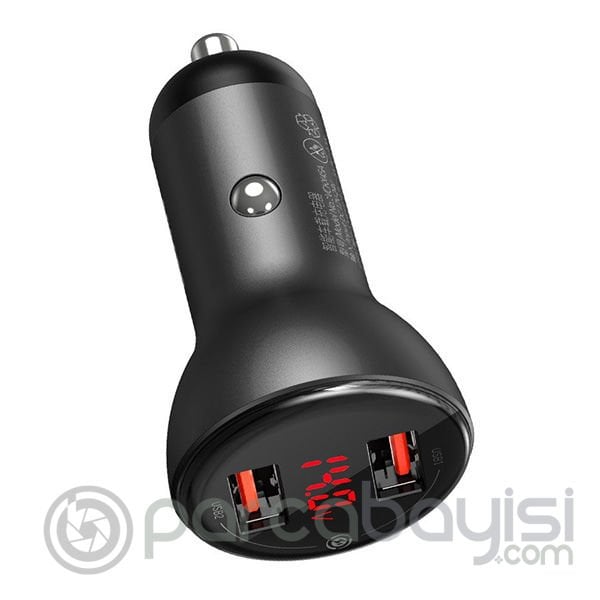 Baseus 45W Hızlı Araç Şarj Dijital gösterge Dual Usb Hızlı Araç Şarj