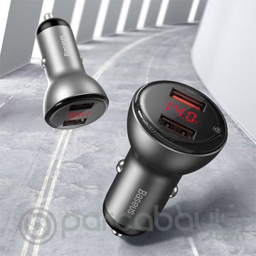 Baseus 45W Hızlı Araç Şarj Dijital gösterge Dual Usb Hızlı Araç Şarj