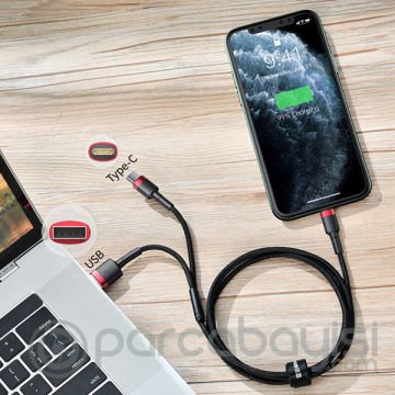 Baseus Cafule 2in1 Type C PD,Hızlı Şarj+iPhone Hızlı USB Şarj Kablosu