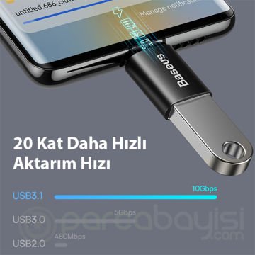 Baseus Type-C to USB 3.1  Dönüştürücü Adaptör Mini OTG Ingenuity Series