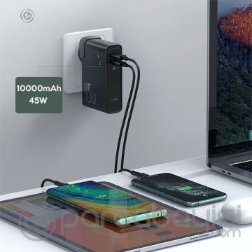 BASEUS GaN 2 in1 45W Hızlı Şarj Power Bank & Şarj Aleti C+U 10000mAh 45W