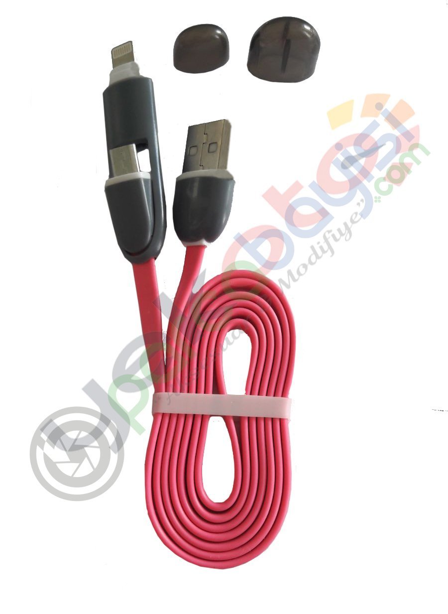 Telefon Şarj Kablosu İphone Ve Micro Usb 2'Li Şarj Kablosu Pembe