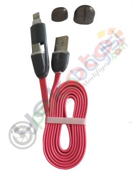 Telefon Şarj Kablosu İphone Ve Micro Usb 2'Li Şarj Kablosu Pembe