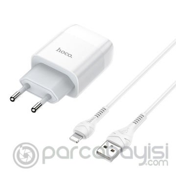 Hoco C73A Çift USB Girişli Hızlı Şarj Adaptörü ve Hızlı İPhone Şarj Kablosu 1M