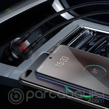 Baseus 45W PPS Hızlı Araç Şarj+USB C Kablo Dijital Göstergeli Hızlı Araç Şarjı