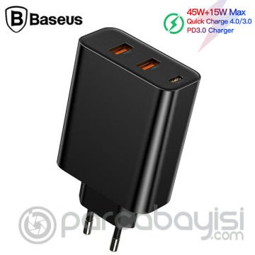 Baseus PPS three output 4.0 3.0 Hızlı Şarj(C+U+U)60W Şarj Aleti Başlık
