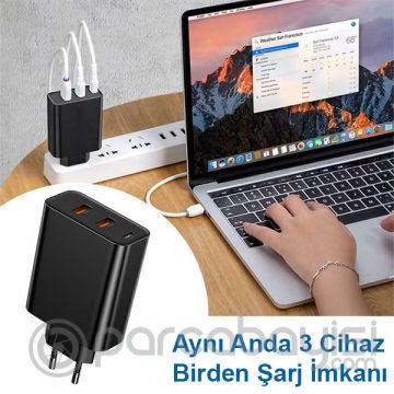 Baseus PPS three output 4.0 3.0 Hızlı Şarj(C+U+U)60W Şarj Aleti Başlık