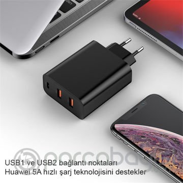 Baseus PPS three output 4.0 3.0 Hızlı Şarj(C+U+U)60W Şarj Aleti Başlık