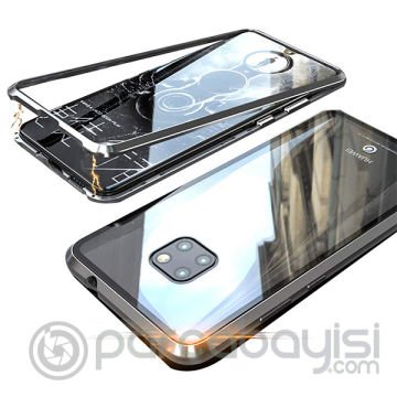 Huawei Mate 20 Pro Mıknatıslı 360 Koruma Arkası Cam Metal Frame Kılıf