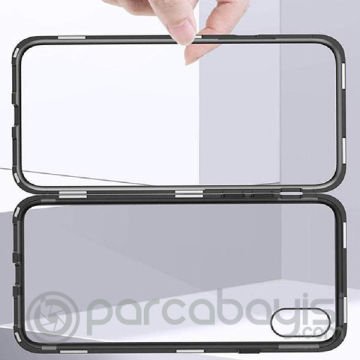 Huawei Mate 20 Pro Mıknatıslı 360 Koruma Arkası Cam Metal Frame Kılıf