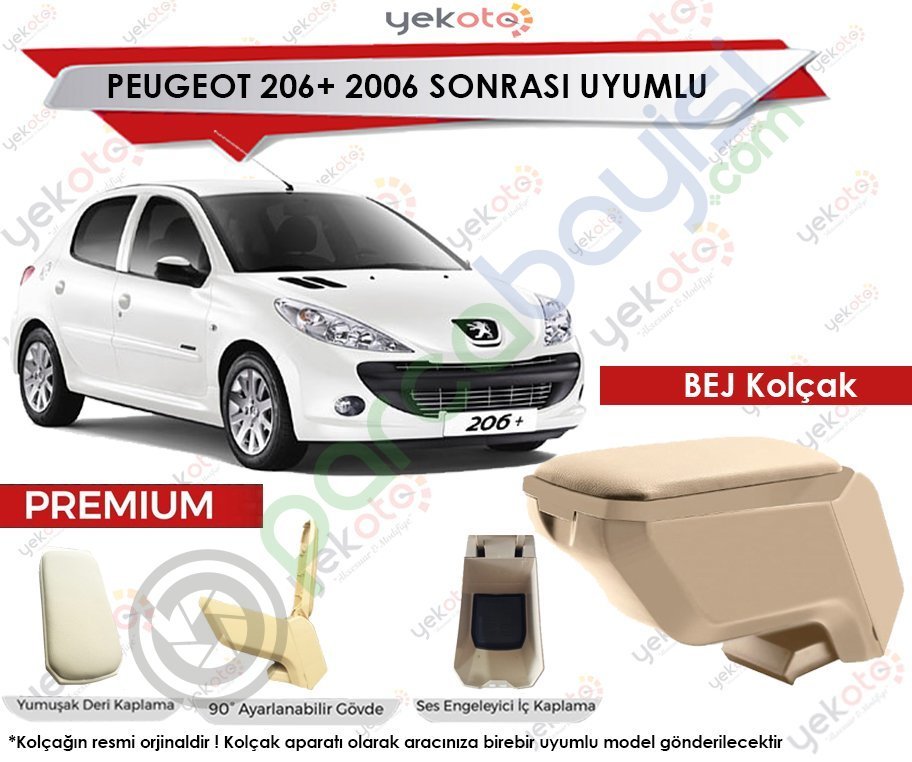Peugeot 206+ 2006 Sonrası Uyumlu Bej Kolçak Kol Dayama Ultra Kaliteli