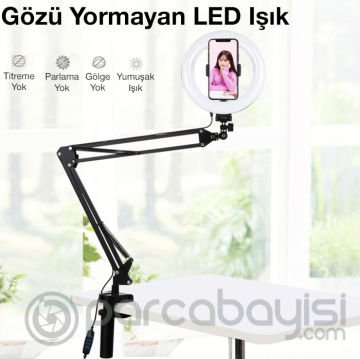 PULUZ 7.9inç Halka LED Işıklı Stand Ring Light Masaüstü Kol Standı