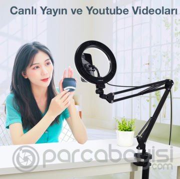 PULUZ 7.9inç Halka LED Işıklı Stand Ring Light Masaüstü Kol Standı