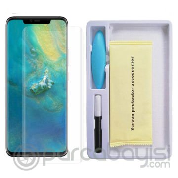 Huawei Mate 20 Pro  Full Liquid+UV Işık 3d Kırılmaz Cam Ekran Koruyucu