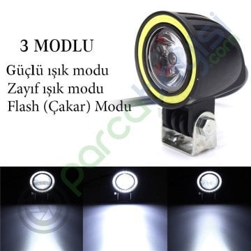 Motosiklet Sis Farı 3 Mod Uzun Kısa Çakar Angel Beyaz - İç Beyaz Işık