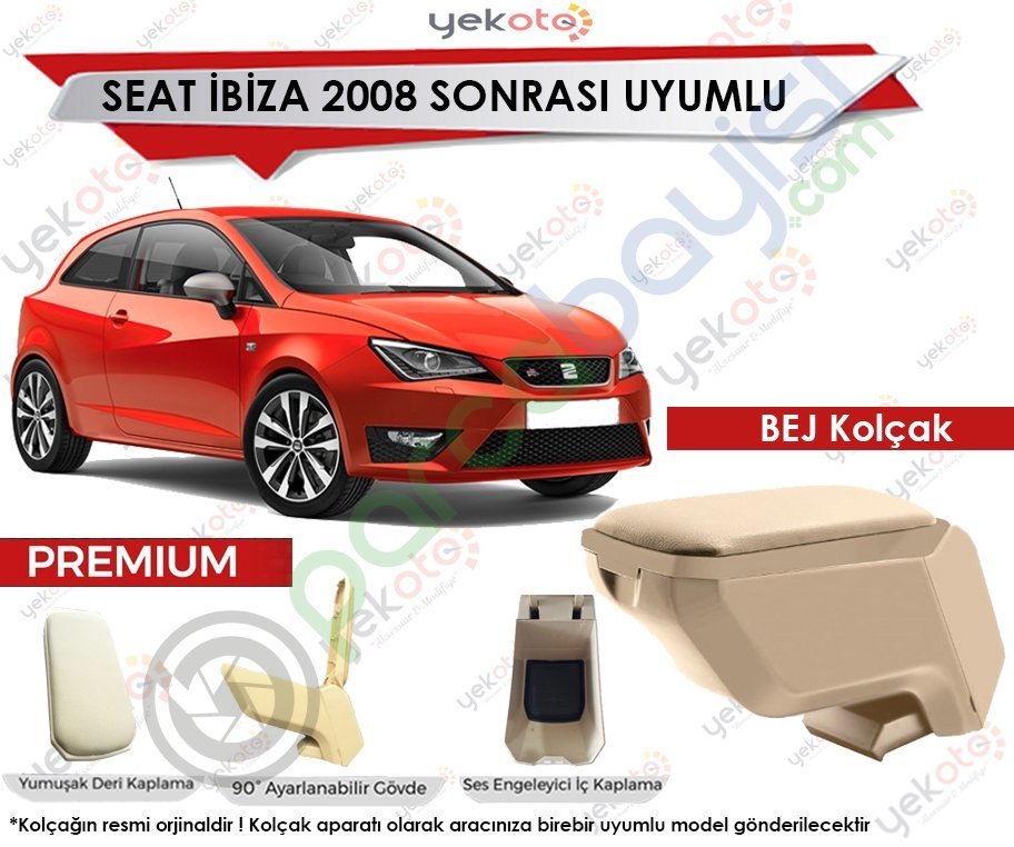 Seat İbiza 2008 Sonrası Uyumlu Bej Kolçak Kol Dayama Ultra Kaliteli