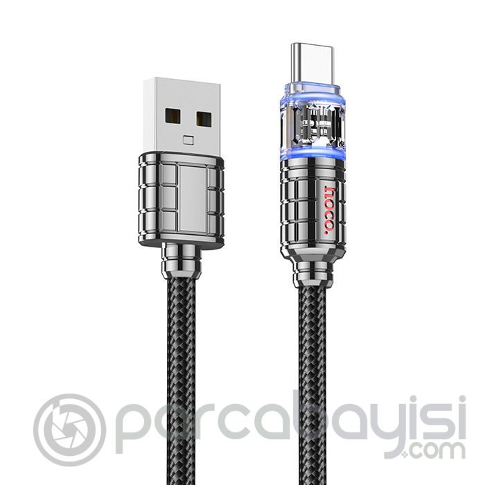 HOCO U122 Kristal Uç 3A USB to Type-C Hızlı Data ve Şarj Kablosu