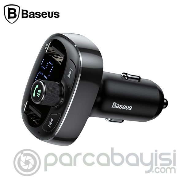 Baseus T typed S-09 Bluetooth FM Transmitter Çift Usb Araç Şarj Aleti SİYAH,KAHVERENGİ