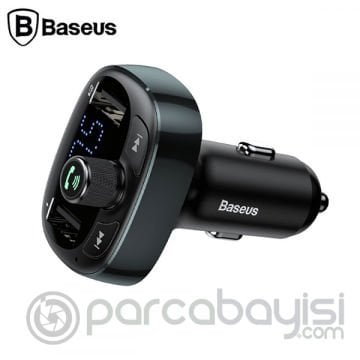 Baseus T typed S-09 Bluetooth FM Transmitter Çift Usb Araç Şarj Aleti SİYAH,KAHVERENGİ