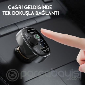 Baseus T typed S-09 Bluetooth FM Transmitter Çift Usb Araç Şarj Aleti SİYAH,KAHVERENGİ