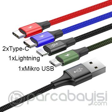Baseus Rapid Serisi 3.5A 4in1 Lightning. Micro Usb 2X Type C Hızlı Şarj Kablosu 1.2 Metre CA1T4-B01