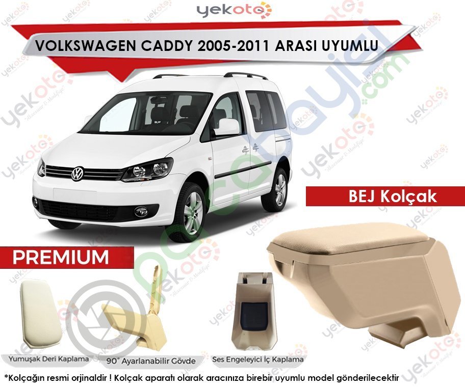 Vw Caddy 2005-2011 Arası Uyumlu Bej Kolçak Kol Dayama Ultra Kaliteli