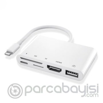 Ally 5in1 Lightning HDMI Dijital Av Adaptör+ Otg USB Hub Kamera TF SD Okuyucu
