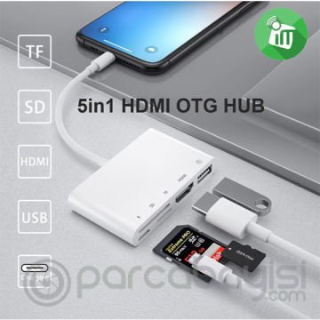 Ally 5in1 Lightning HDMI Dijital Av Adaptör+ Otg USB Hub Kamera TF SD Okuyucu