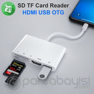 Ally 5in1 Lightning HDMI Dijital Av Adaptör+ Otg USB Hub Kamera TF SD Okuyucu