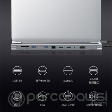 ALLY 12 İN1 USB 3.0 Type-C Notebook Hub (PD-Çift HDMI-VGA-RJ45-SD-USB*3) Adaptör Çoklayıcı