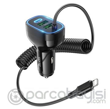 HOCO NZ11A 30W 2 USB+ Type-C Girişli iPhone Kablolu Araç Çakmaklık Şarj Aleti