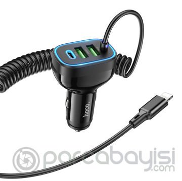 HOCO NZ11A 30W 2 USB+ Type-C Girişli iPhone Kablolu Araç Çakmaklık Şarj Aleti