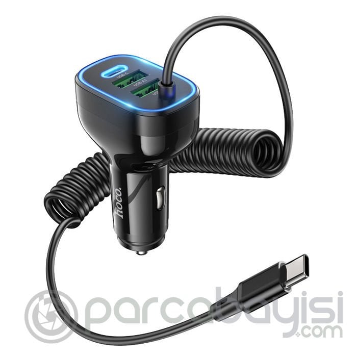 HOCO NZ11A 30W 2 USB+ Type-C Girişli Type-C Kablolu Araç Çakmaklık Şarj Aleti